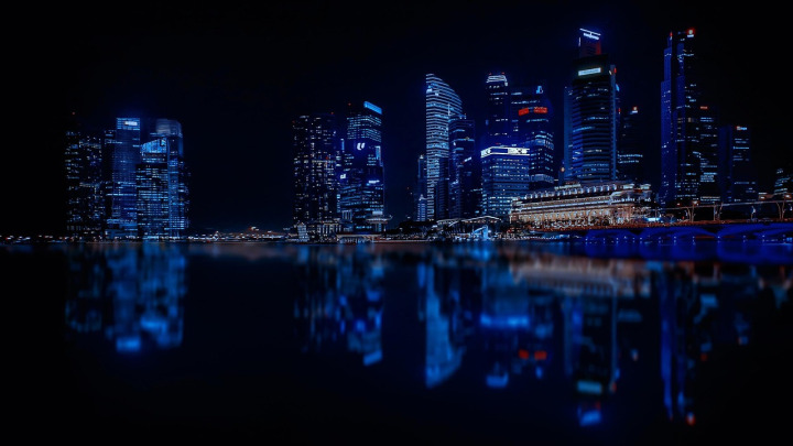 city skyline night blue